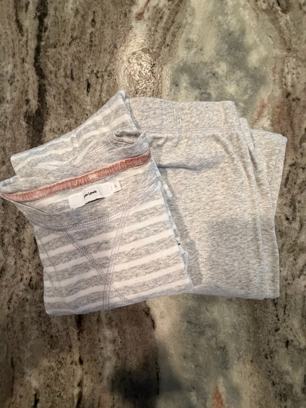 John Lewis 100% Cotton Pajamas. Gray/White Striped Jogger Set. Size 8